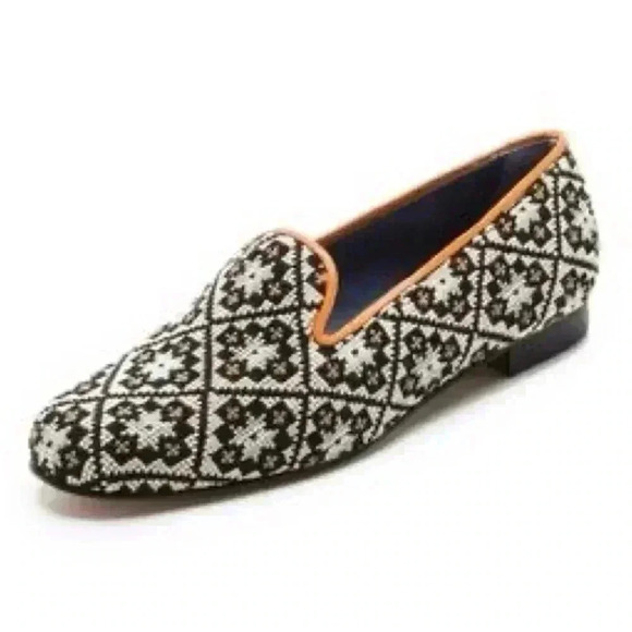 Penelope Chilvers Dandy Leather Trim Needlepoint Slipper Loafers Size 36 - Picture 2 of 15